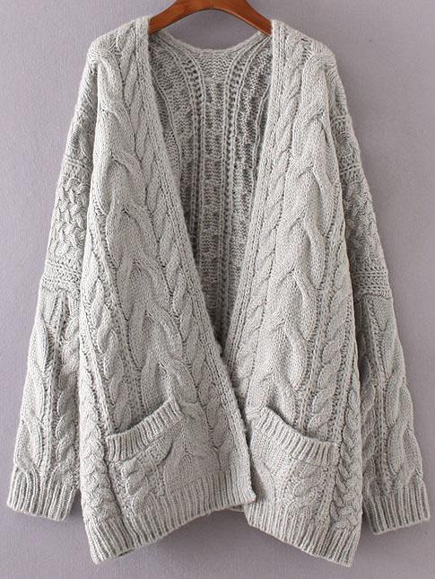 Shein Drop Shoulder Cable Knit Sweater Coat With Pockets