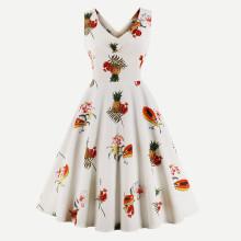 Shein Graphic Print Flare Zip Back Dress