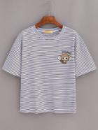 Shein Monkey Embroidered Drop Shoulder Striped T-shirt