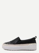 Shein Black Pu Slip On Cap Toe Espadrille Flats