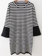 Shein Black Striped Bell Sleeve Knit Dress