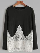 Shein Contrast Lace Hem Ribbed T-shirt