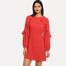 Shein Zip Back Ruffle Detail Solid Dress