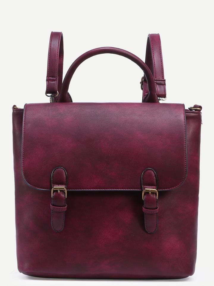 Shein Burgundy Dual Buckled Strap Front Distressed Satchel Bag