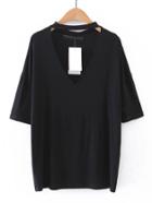 Shein Choker V Neck Drop Shoulder T-shirt