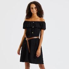 Shein Flounce Layered Neck Buttoned Dress