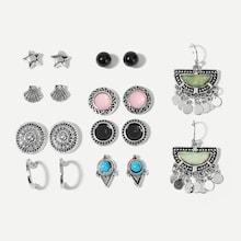 Shein Star & Shell Detail Stud Earrings 9pairs