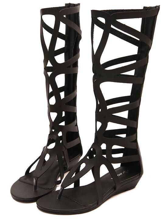 Shein Black Laser Cut Gladiator Wedges