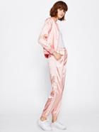 Shein Satin Ribbed Trim Tape Side Jacket With Sweatpants