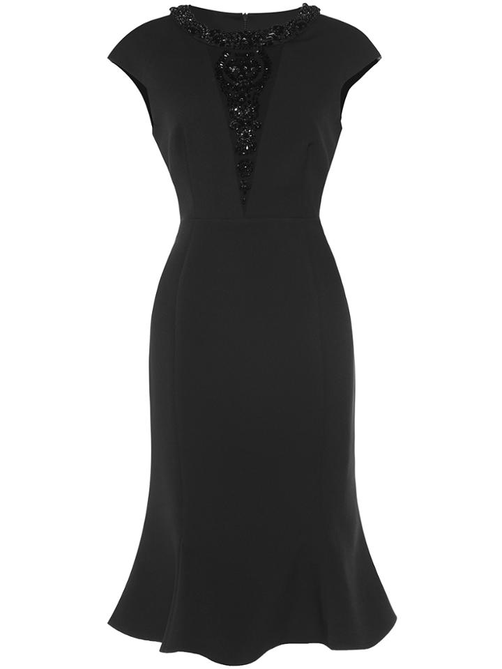 Shein Black Crew Neck Beading Fishtail Dress