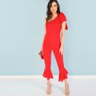 Shein One Shoulder Knot Ruffle Jumpsuit