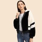 Shein Color-block Faux Fur Hoodie Jacket