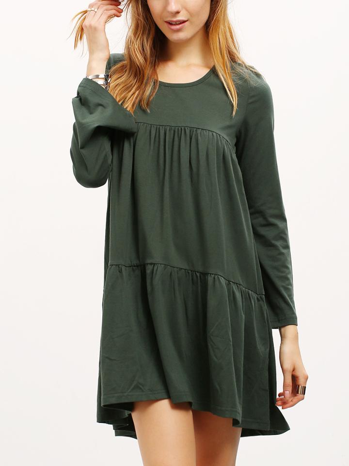 Shein Round Neck Pleated Babydoll Dress