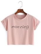 Shein Pink Letters Print Cuffed Crop Top