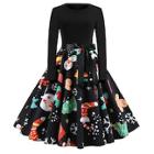 Shein 50s Christmas Print Self Tie Flare Dress