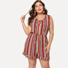 Shein Plus Striped Frill Lace Up Jumpsuit