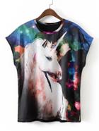 Shein Horse Print Cap Sleeve Tee