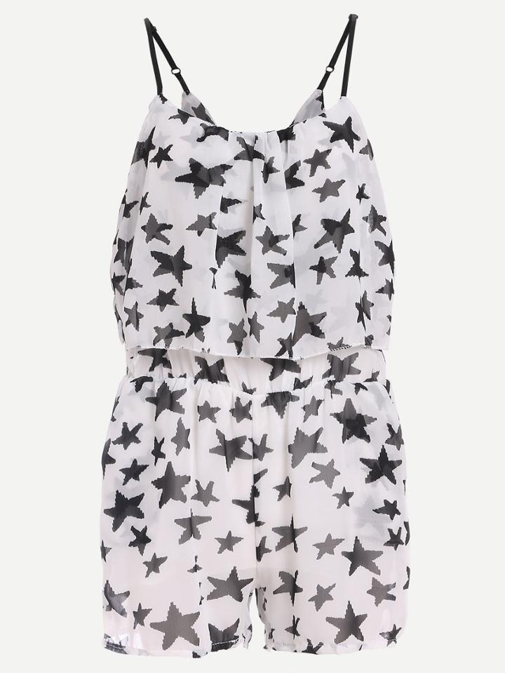 Shein Spaghetti Strap Stars Print Chiffon Romper