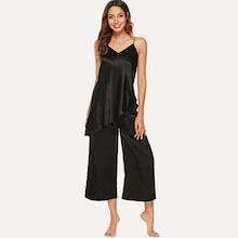 Shein Asymmetrical Hem Satin Cami Pajama Set