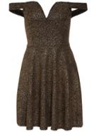 Shein Gold Off The Shoulder V Neck Pleated Dress