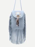 Shein Blue Feather Embellished Fringe Trim Flap Bag