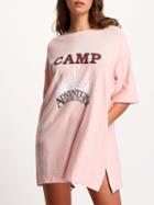Shein Pink Crew Neck Letters Print Split Dress