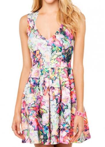 Rosewe Gorgeous Zipper Closure Flower Print Woman Tank Dress