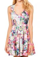 Rosewe Gorgeous Zipper Closure Flower Print Woman Tank Dress