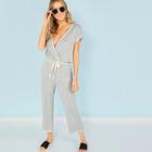 Shein Drawstring Waist Slant Pocket Surplice Wrap Jumpsuit