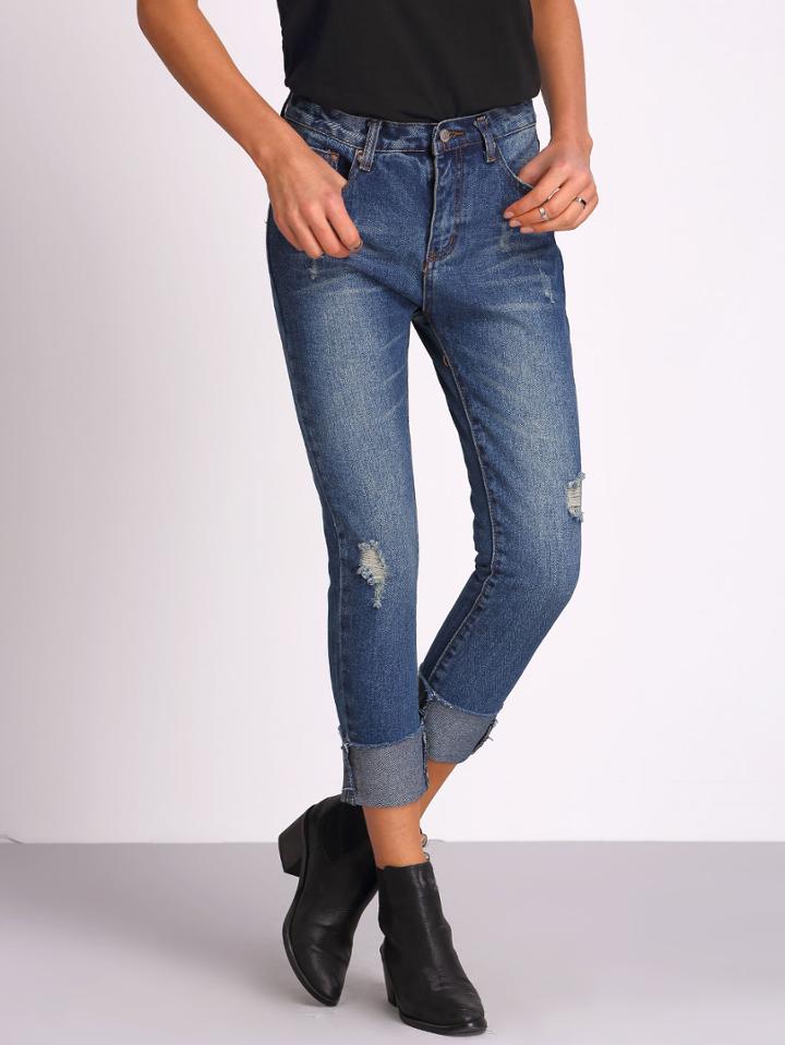 Shein Blue Ripped Frayed Denim Pant