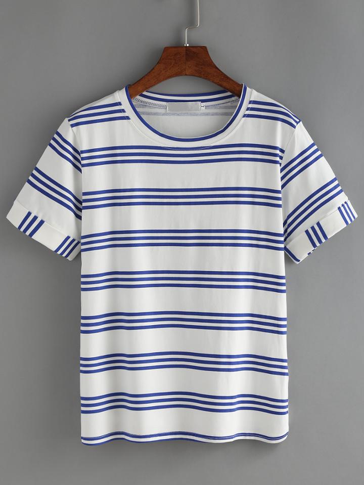 Shein Striped Cuffed T-shirt