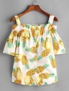 Shein Pineapple Print Open Shoulder Top