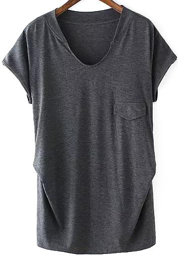 Shein V Neck With Pocket Loose T-shirt