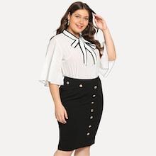 Shein Plus Contrast Trim Knot Detail Blouse
