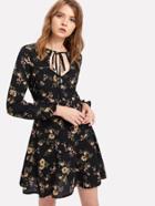 Shein Ladder Lace Insert Fit & Flare Ditsy Dress