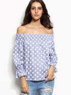 Shein Blue Polka Dot Off The Shoulder Shirred Top