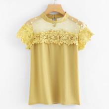 Shein Daisy Lace Keyhole Back Crewneck Top