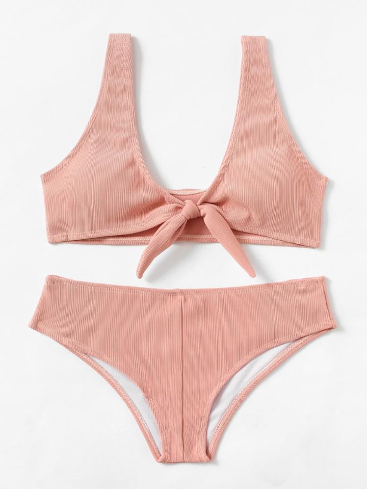 Shein Knot Front Textured Bikini Set