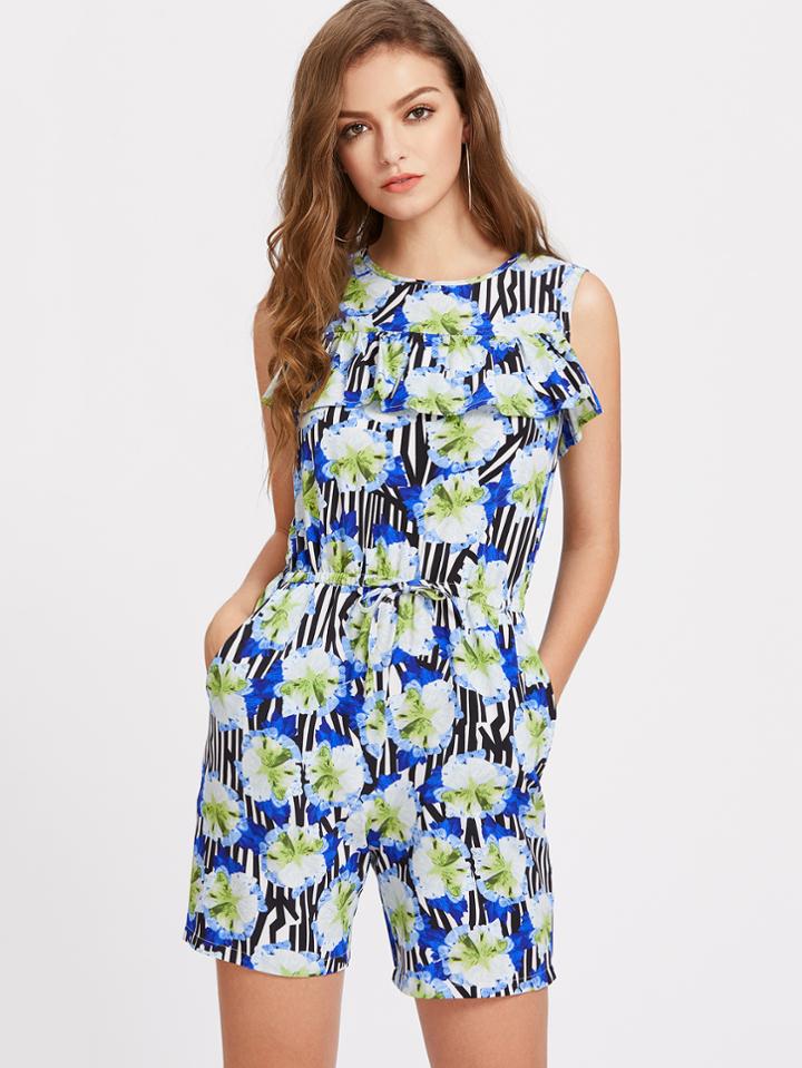 Shein Frill Trim Drawstring Waist Playsuit