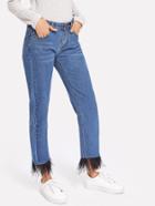 Shein Feather Contrast Hem Jeans