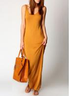 Rosewe Cotton Orange Sleeveless Scoop Neck Maxi Dress