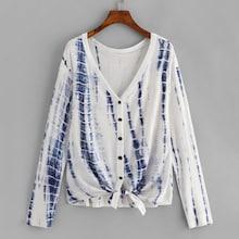 Shein Tie Dye Single Breasted Knot Hem Tee