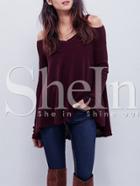 Shein Burgundy Cold Shoulder Loose Sweater