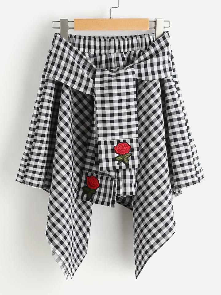 Shein Embroidered Applique Sleeve Tie Handkerchief Skirt