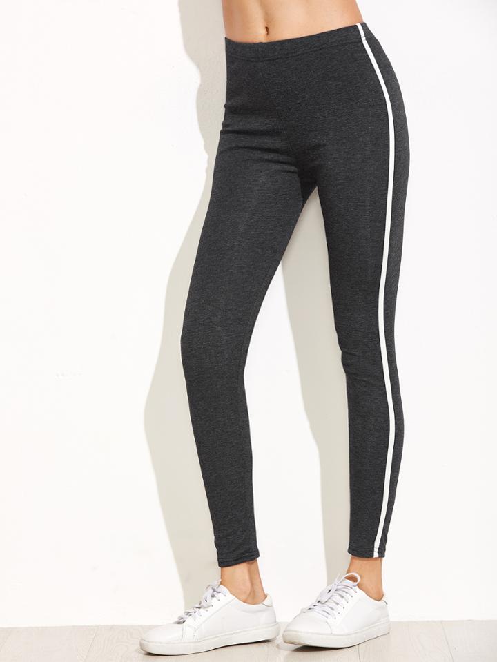 Shein Dark Grey Striped Side Leggings
