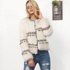 Shein Embroidered Tape Fringe Detail Teddy Coat