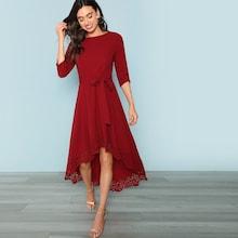 Shein Laser Cut Dip Hem Dress With Belt