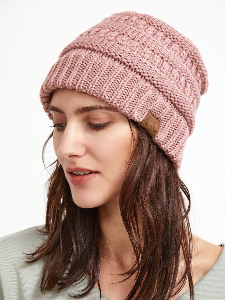 Shein Pink Crochet Knitted Beanie Hat