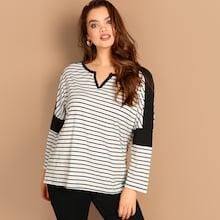 Shein Plus V-cut Neck Striped Tee