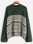Shein Green Contrast Striped Drop Shoulder Sweater
